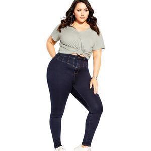City Chic Plus Size Harley Corset Skinny Jeans, Size 20 Short Dark Rinse— NWOT